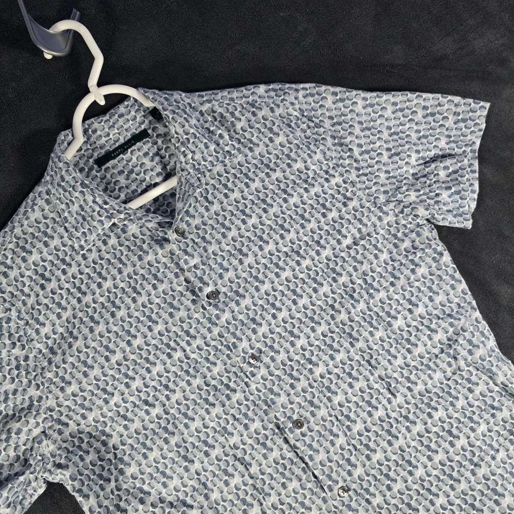 Perry Ellis Linen Blend Button Up Short Sleeve Pattern‎ Shirt, Size M